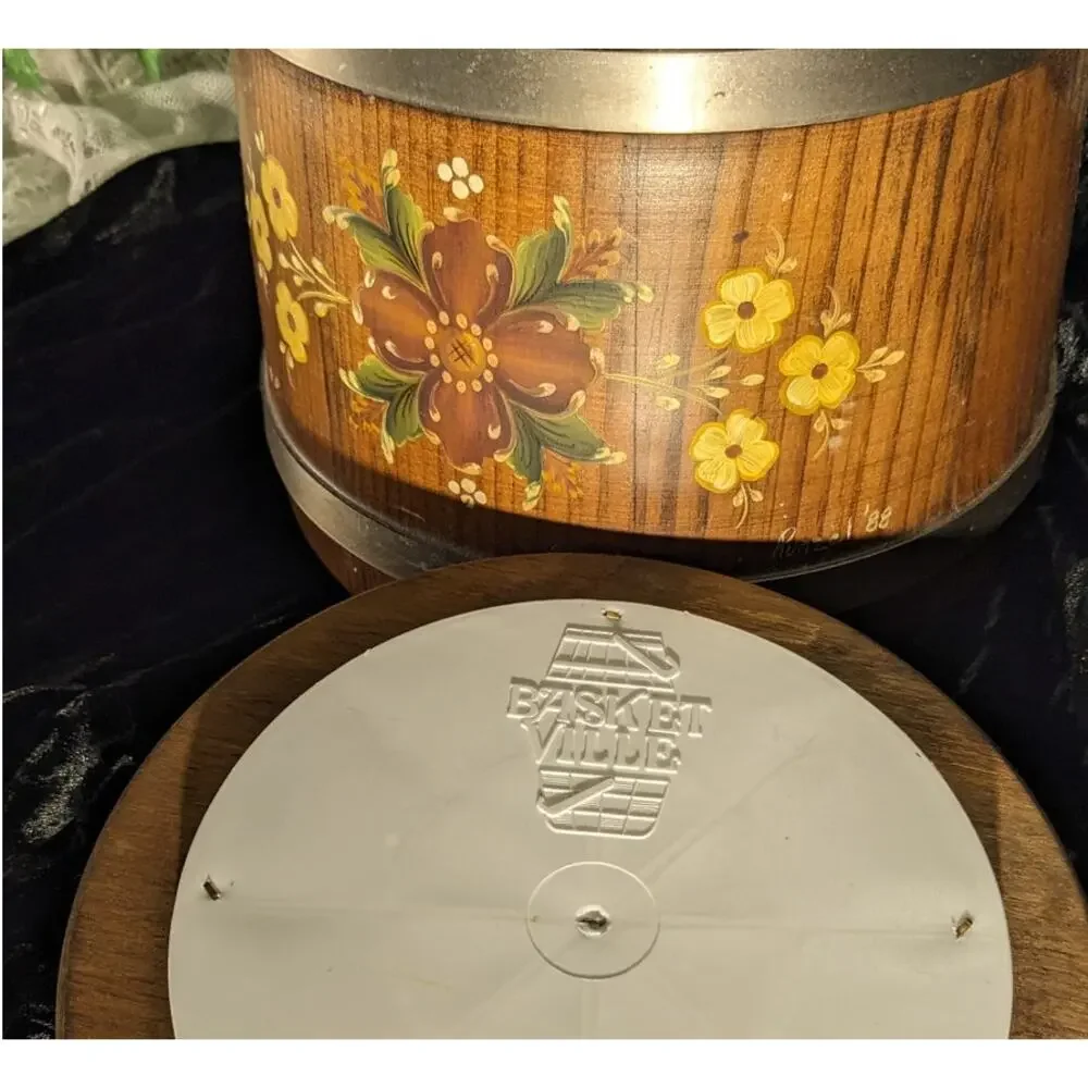 Vintage Norwegian Rosemaling Ice Bucket Hand Paint Signed Folk Art Tole Wood COA
